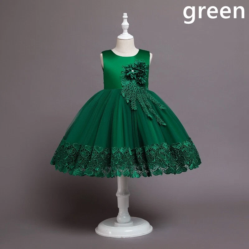 Children Girl Formal Dress Tank Sleeveless Beaded Flower Lace Party Wedding - Image 2 of 4