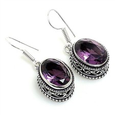 Purple Amethyst Gemstone 925 Sterling Silver Handmade Jewelry Earring Sz 1.20"