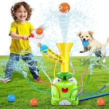 Kids Outdoor Water Play Sprinklers, 2 in 1 Frog Sprinkler Spinning Spray Game