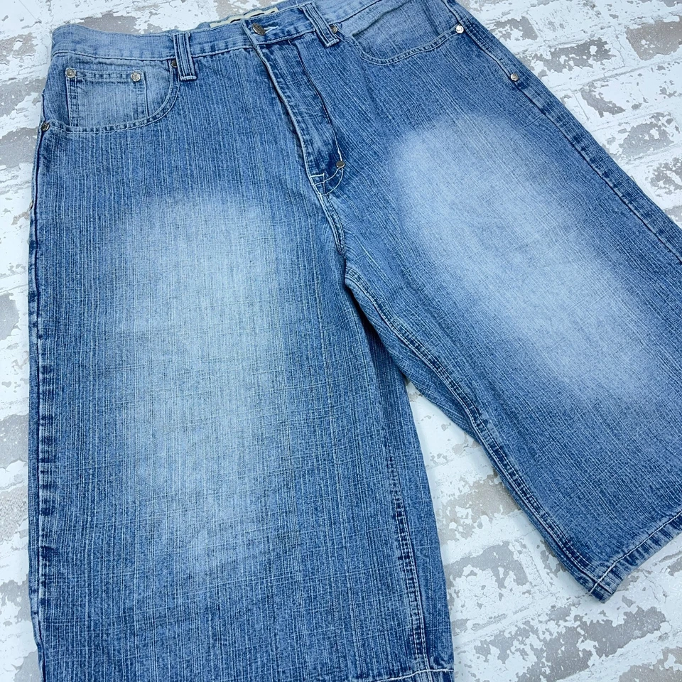 Pantalones Cortos De Colección Y2K Sueltos Denim Hombres 34 Pantalones Cortos Patín Desteñido Cibernético Hip Hop Rap Anchos Foto 4 de 4