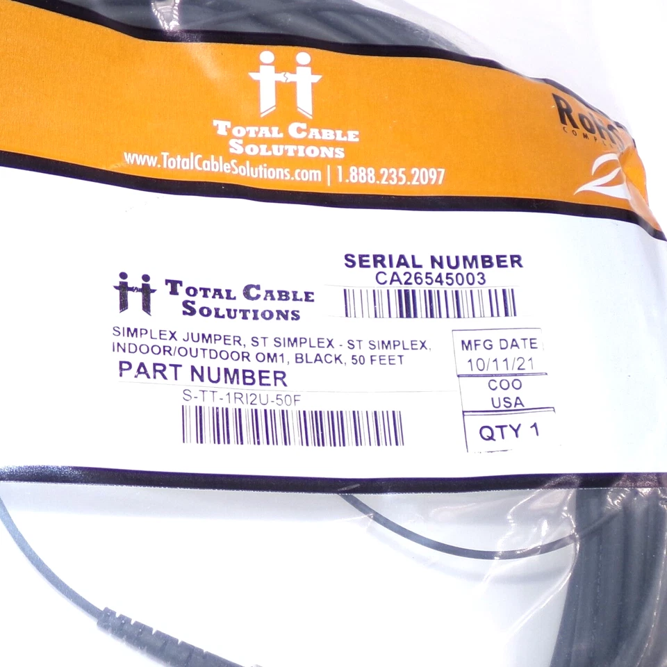 Total Cable Solutions 50ft ST Simplex - ST Simplex Jumper Cable S-TT-1RI2U-50F - Image 3 of 4