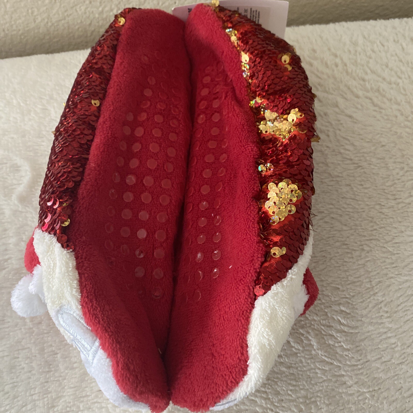 PANTOFOLA D’ORO NUOVE Pantofole da donna taglia 11 12 Babbo Natale pelliccia paillettes con suola con pinza