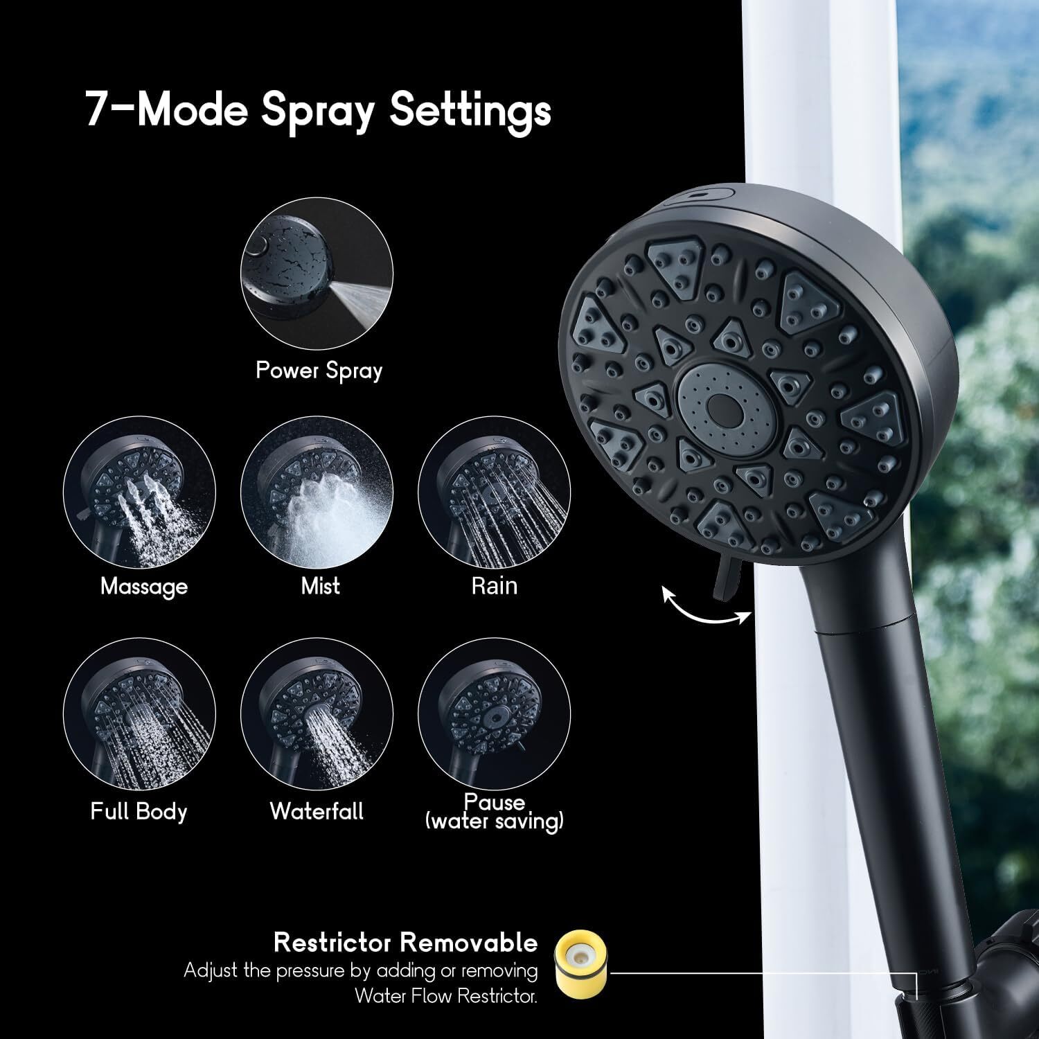 High Pressure Filtered Shower Head with Handheld 7 Modes, 5” High Flow Hand Held