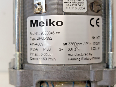 Meiko PN 9638046 Type UP60-268 415-4, Drain Pump with Motor, 460V