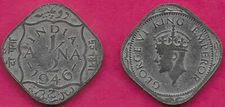 INDIA BRITISH 1/2 ANNA 1946. DOT,FINE,KING GEORGE VI CROWNED HEAD LEFT,ENGLISH L