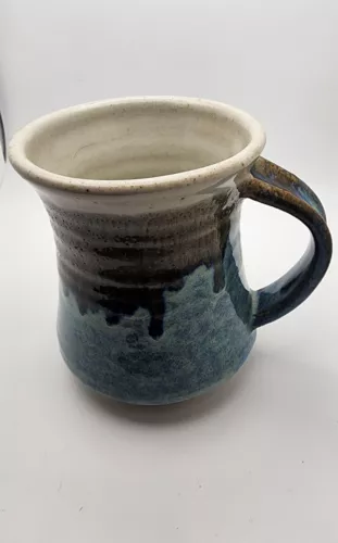 Handcrafted Blue Brown White Coffee Cup Mug Pottery Rustic Heavy