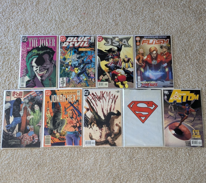 DC Comics Lot of 9 Superman Flash Doom Patrol Jonah Hex Hawkman Joker JSA Atom