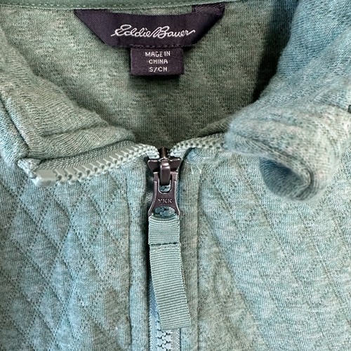 Suéter Pullover Eddie Bauer Mujer Acolchado Media Cremallera Talla Pequeña Verde Bolsillo Algodón - Imagen 9 de 9
