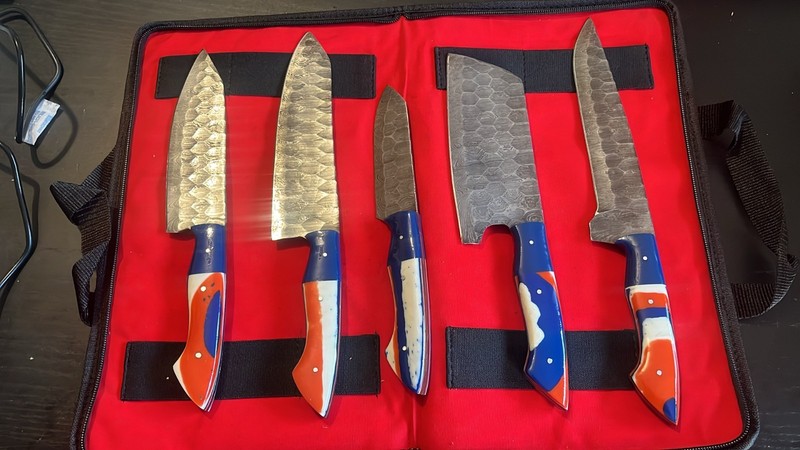 SK-07 Damascus Steel Knife Set of 5 Handmade Forged Chef Kitchen Professional