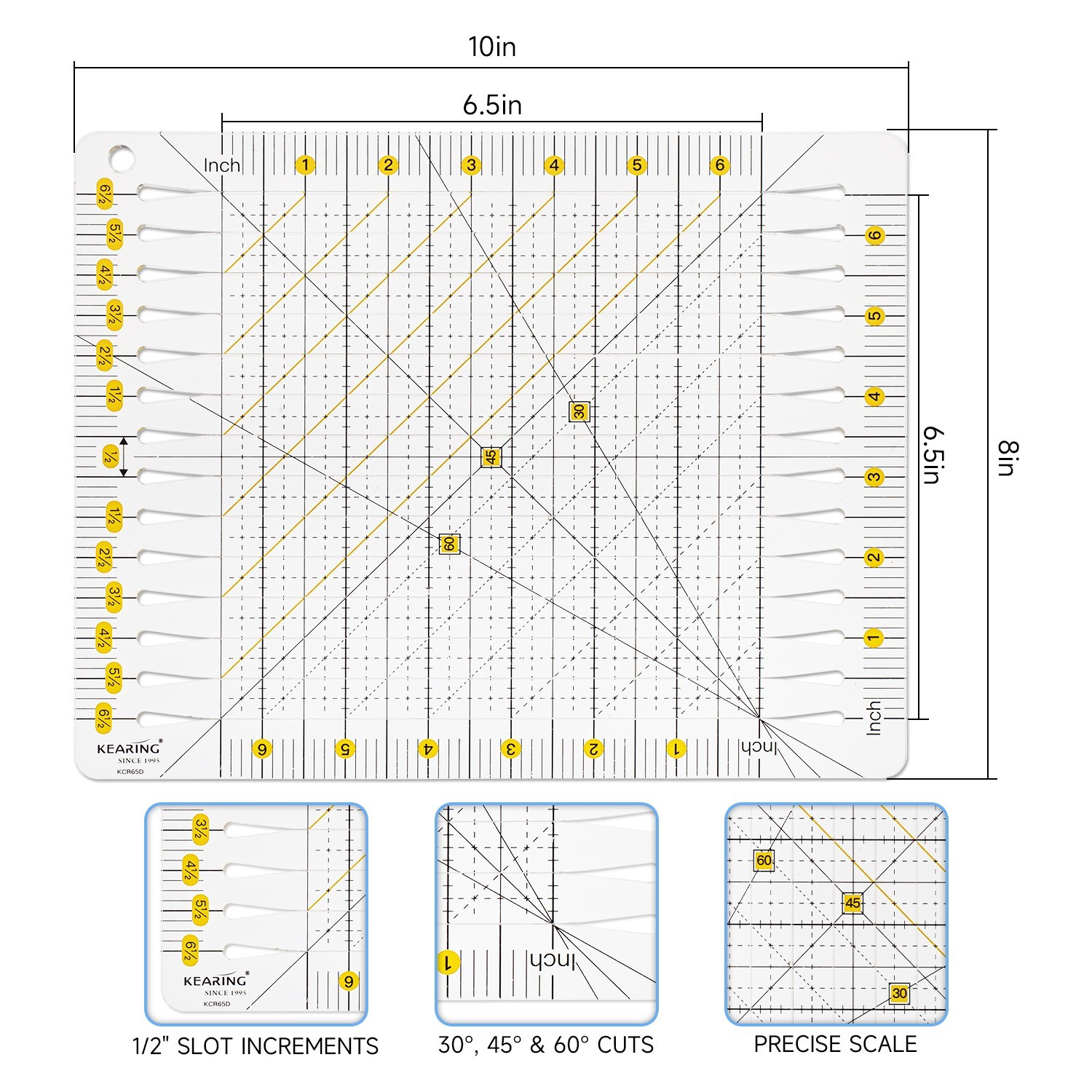 Large Slotted Quilting Ruler, Non-Slip Stripology Acrylic Ruler, 6.5" or 18.5"