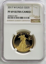 2017 W GOLD $25 PROOF AMERICAN EAGLE 1/2 OZ NGC PF 69 ULTRA CAMEO 4429.28 per troy oz