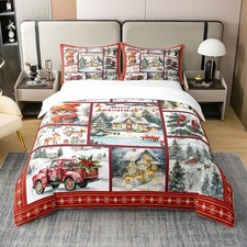 Christmas Grid 100% Cotton Bedding Set Merry Christmas Comforter Cover Set fo...