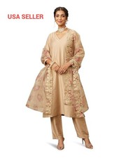 Fully Stitched Women's Kurta Pant Set with Embroidered Organza Dupatta AN1