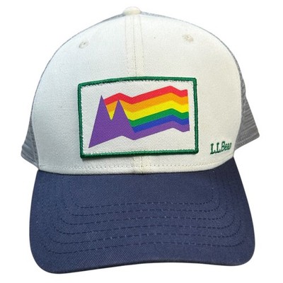 LL Bean Trucker Hat Mens OSFA Blue White Rainbow Mountain Patch Mesh Snapback