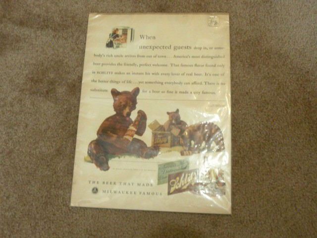 1950s magazine ad for Schlitz Beer - When unexpected guests drop in 14x 10 in