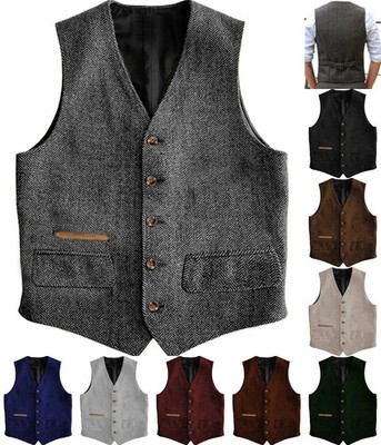 Neu Herren Anzug Tweed Weste Jagd Herringbone Wolle Vintage Hochzeit Retro Gilet