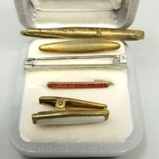 Vintage Bar Lapel Collar Pin Brooches Mixed Lot Gold Tone Enamel Tie Clip