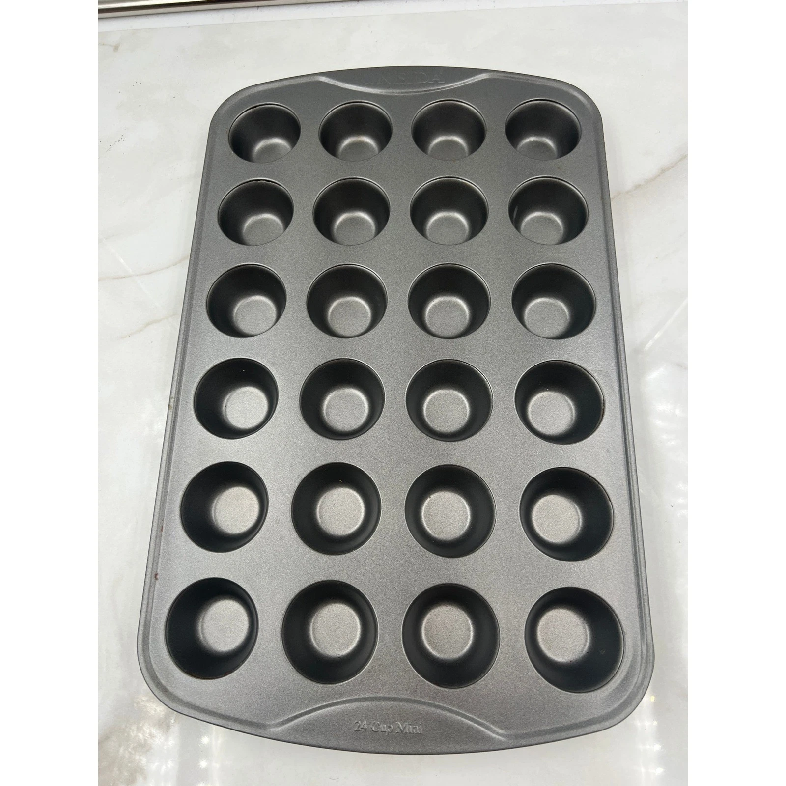 Oneida 24 Cup Mini Muffin Pan Non-Stick Steel Cupcake Baking Sheet Gray