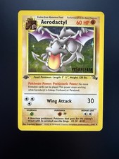 aerodactyl pokemon card 1st edition prerelease Aerodactyl 1999 Pokemon Fossil 1st Edition Prerelease Cosmos Holo #1 CGC 10 GM