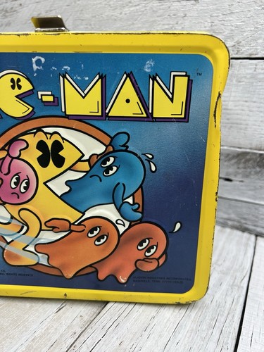 AS-IS No Handle No Thermos 1980 Pac Man Tin Metal Lunchbox Bally Video Game - Picture 3 of 24