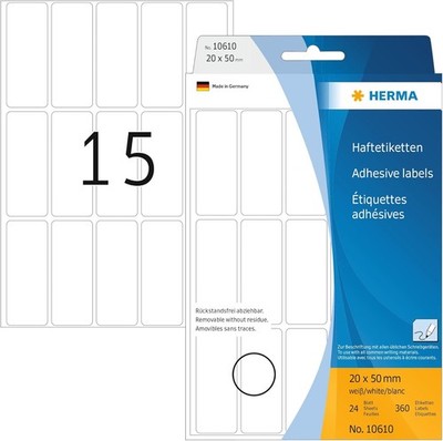 HERMA Etiketten ''Movables'' 20 x 50 mm zur Handbeschriftung weiß 360 Etiketten