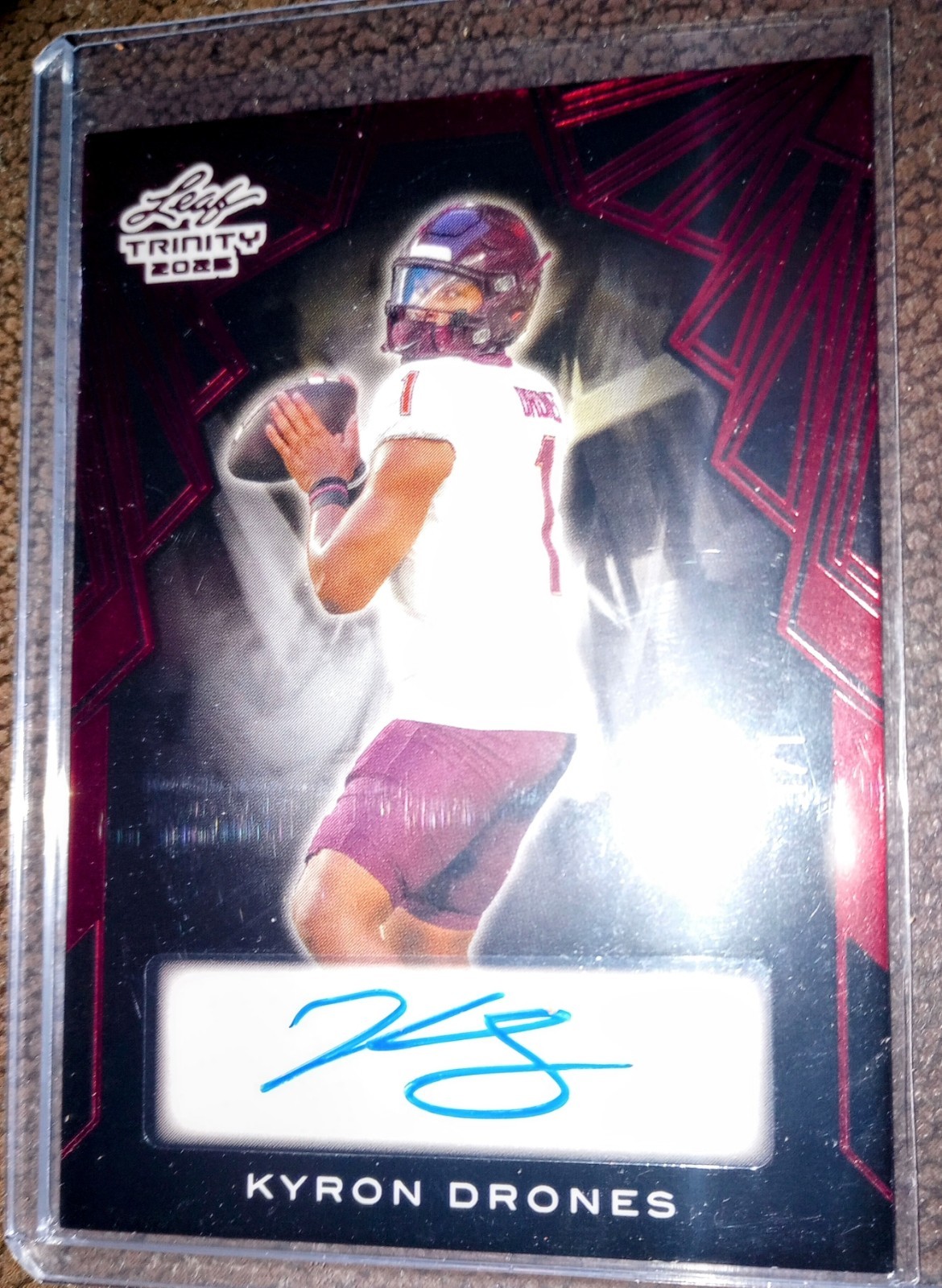 KYRON DRONES 2025 LEAF TRINITY FOOTBALL #ED 1/1 AUTO Virginia Tech Hokies view 7