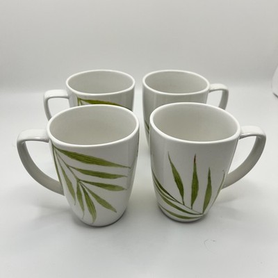 Corelle Coordinates Bamboo Leaf Porcelain Coffee Mugs Set of 4