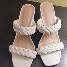 A New Day Braided Strappy Slip-On Block Heel Sandals White Synthetic Size 8