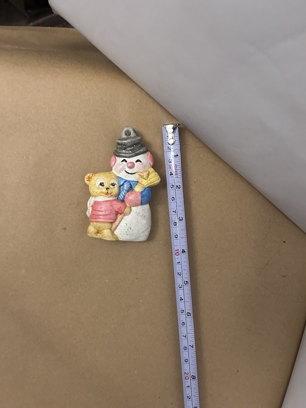 VTG Christmas Snowman Ceramic Ornament with Bear