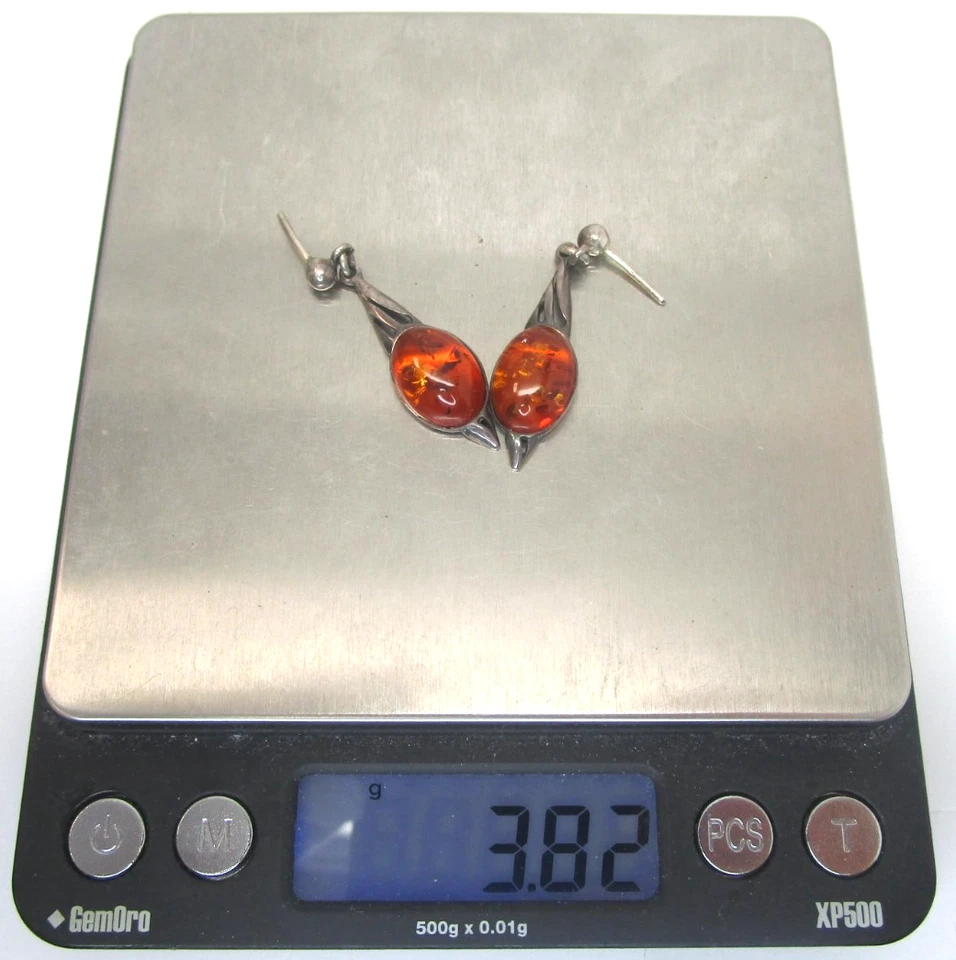 Pendiente colgante ámbar vintage de plata de ley Foto 4 de 4