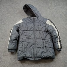 Jordan Jacket Boys Medium 10-12 Yrs Gray Hooded Puffer Coat Stripe Sleeve Logo
