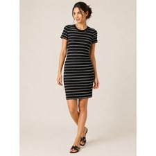 Michael Kors Scalloped Stripe Sheath Dress Womens S Black White Bodycon Preppy
