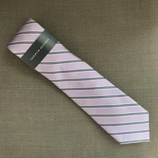 Tommy Hilfiger Men's Neck Tie Lavender/Navy Blue Stripe Silk Blend MSRP $69.50