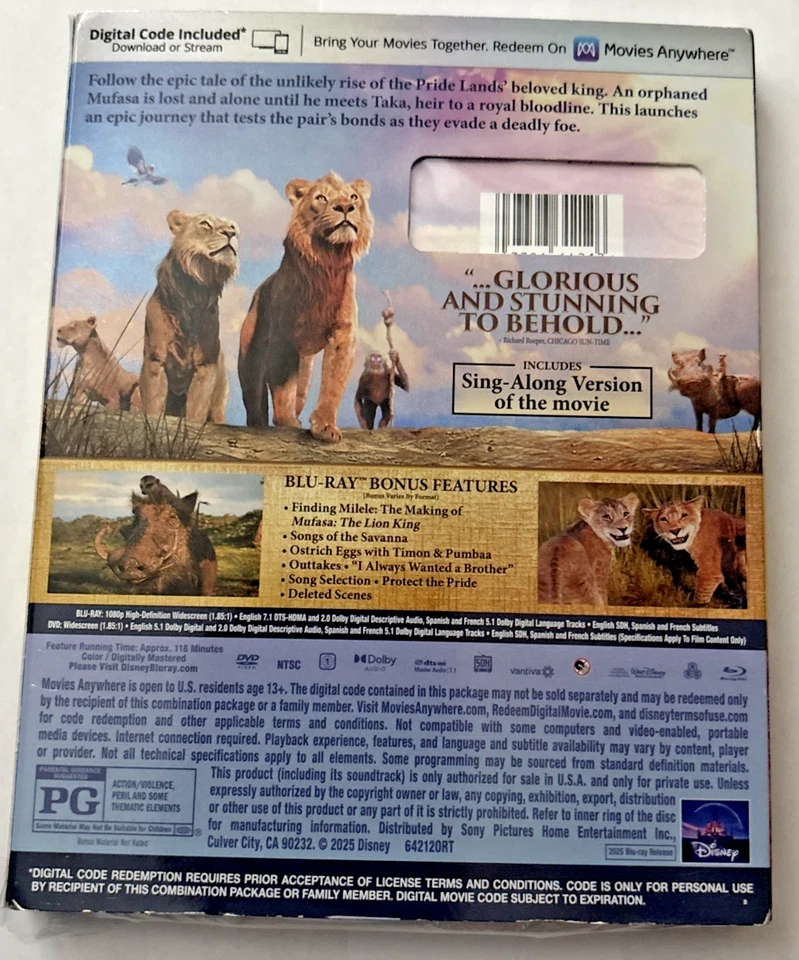 Mufasa: The Lion King (Blu-ray + DVD) w/Slipcover - [See Free Shipping] - Image 2 of 2