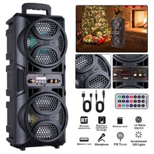 New Portable Dual 6.5" Bluetooth Party Speaker Heavy Bass LED Light System AUX