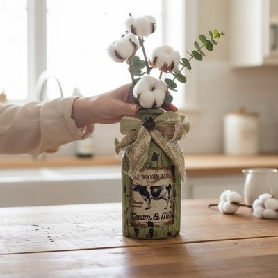 Hand crafted Rustic Green Decorative Milk Bottle Decor