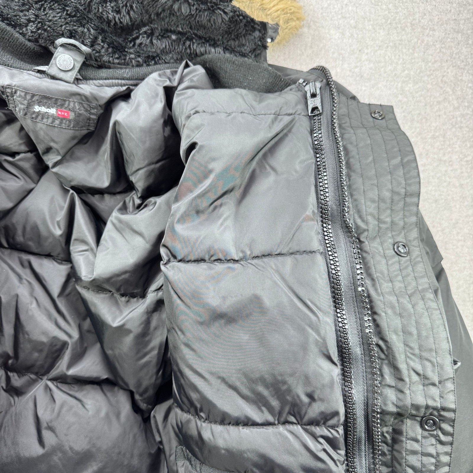 Schott Parka Coat Men Medium Black N-3B Fur Lined Puffer Bomber Jacket Insulated