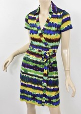 Calvin Klein 10 MultiColor Tie Dye Striped Matte Jersey Wrap Dress kneeEXCELLENT