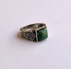 Ancient Vintage Victorian Sterling Silver Ring Engraved Malachite Size 9
