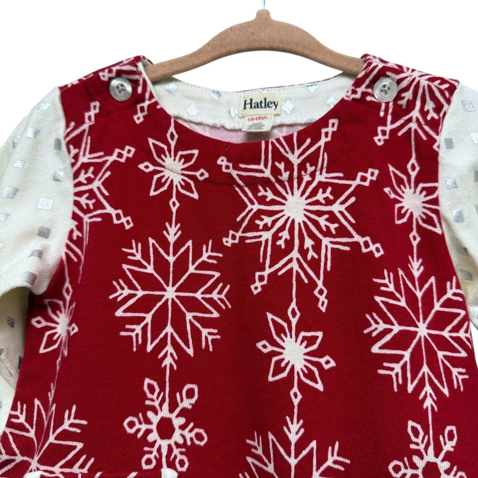 Vestido de férias Hatley 12-18 meses bebê menina vermelho flocos de neve crianças Natal - Imagem 2 de 4
