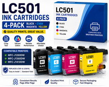 LC501 Ink Cartridges 4-Pack for Brother MFC-J1260DW J1360DW J1410DW XL