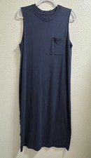 Everlane Tank Midi Dress Sleeveless Pocket Crew Neck Cotton Blue Women's Large