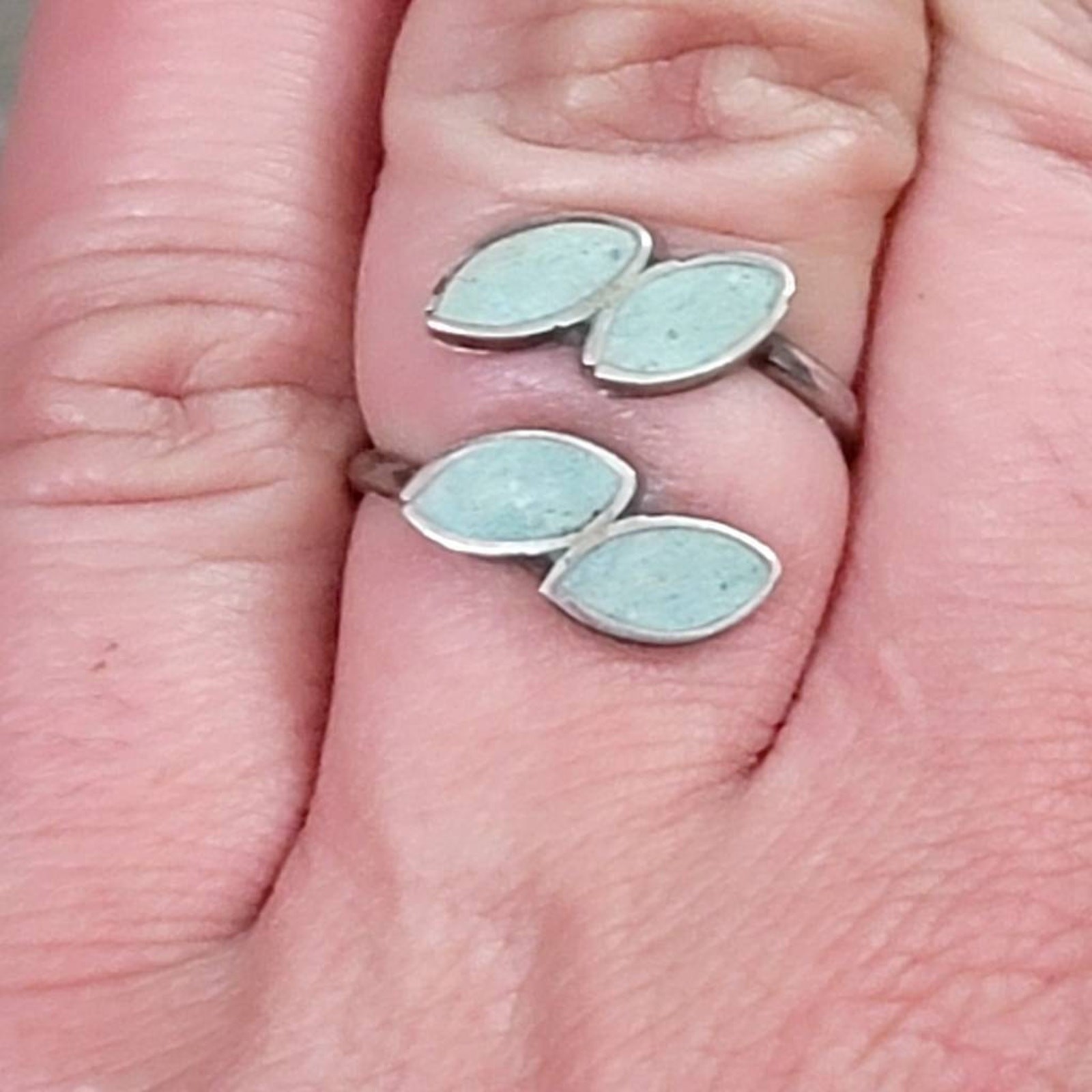 Sterling Silver Turquoise Ring Adjustable Leaf Ri… - image 2