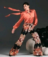 La Fuori Floral Embellished Silk Pants Women's SMALL