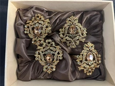 L'objet Gold Crest Napkin Holders Swarovski Crystals Retired NJ9001 Gold Plated