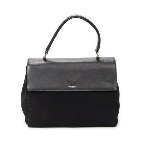 YVES Saint Laurent Medium Moujik Top Handle Bag Black Suede Handbag