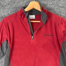 Columbia Womens XS Fleece Pullover Red Gray 1/4 Zip Jacket Y2K Gorpcore Hiking