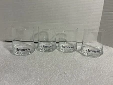 4 - HENNESSY Cognac Snifter Glasses 8 oz - Spiral Base - Purple Logo CCC