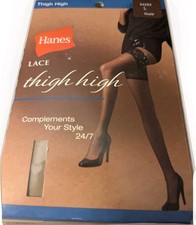 Hanes Lace Thigh High Hosiery 54224 Size L Nude Nylons --New In Package