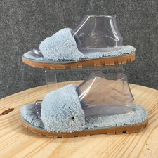 Kelly Katie Slippers Womens 9-10 Blue Slides Faux Fur Cozy Indoor Comfort
